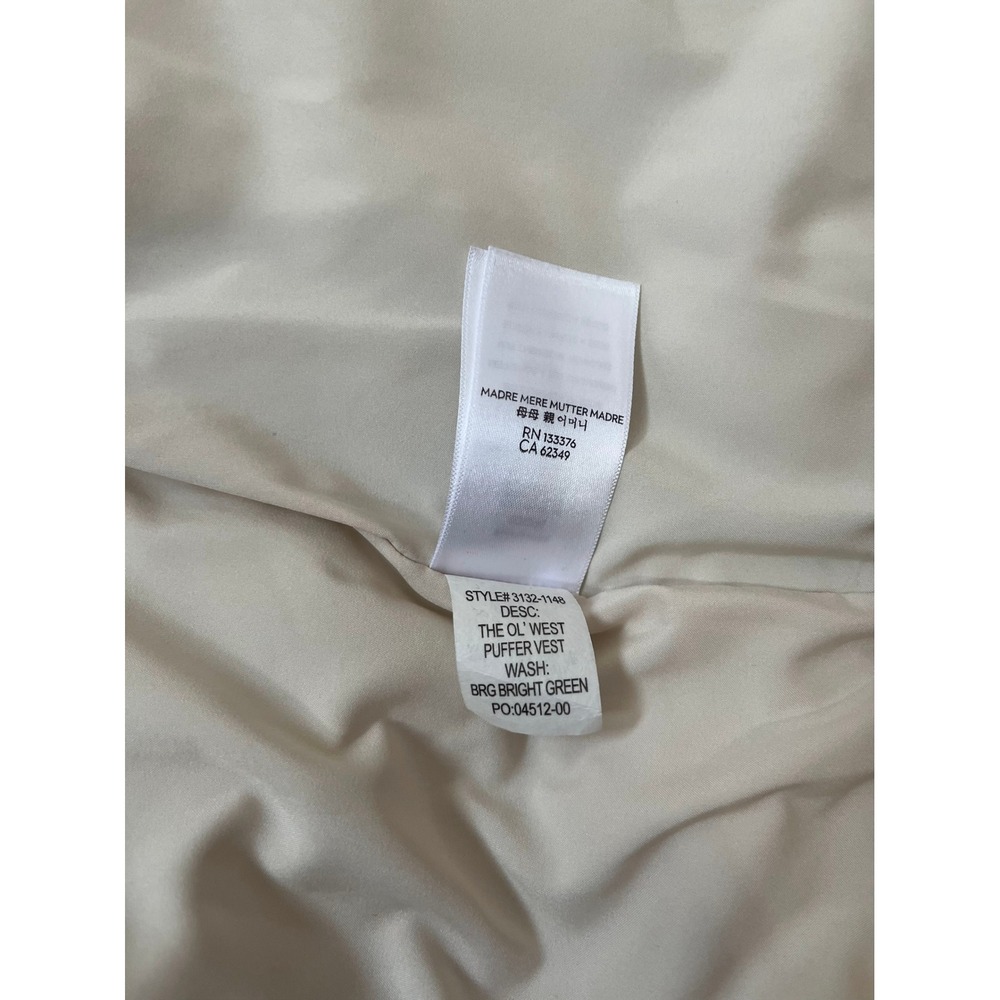 MOTHER The Ol West Puffer Vest Bright Green Tan Sherpa Collar XL - Picture 7 of 7